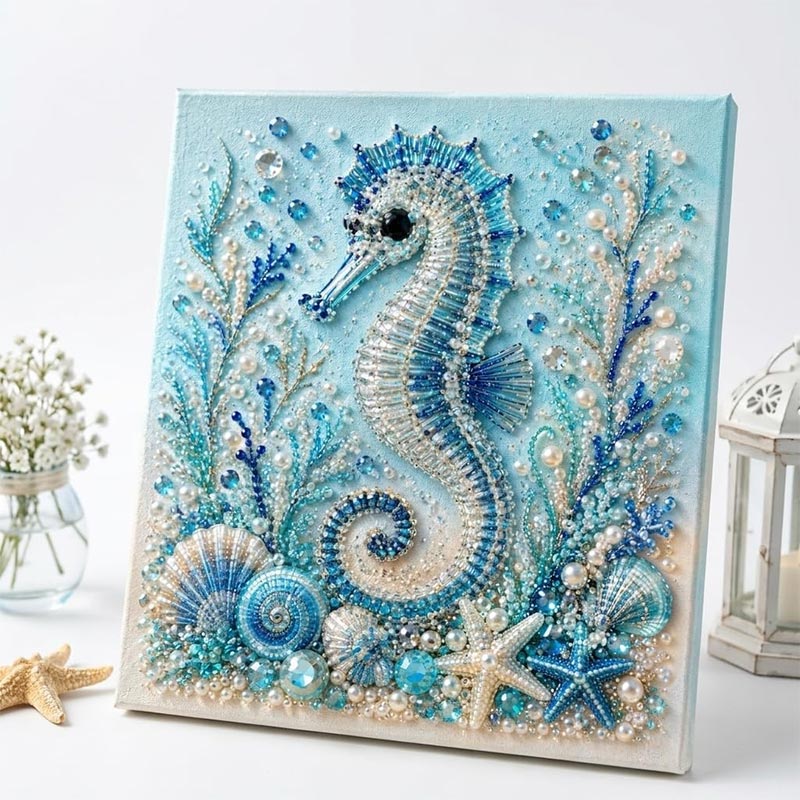Art Craft Website - ชุดงานฝีมือไข่มุกธีมมหาสมุทร DIY ชุดงานฝีมือไข่มุก 3D รูปปลาหมึกและคลื่นทะเล ชุดโมเสกไข่มุกประดับเต่าทะเล