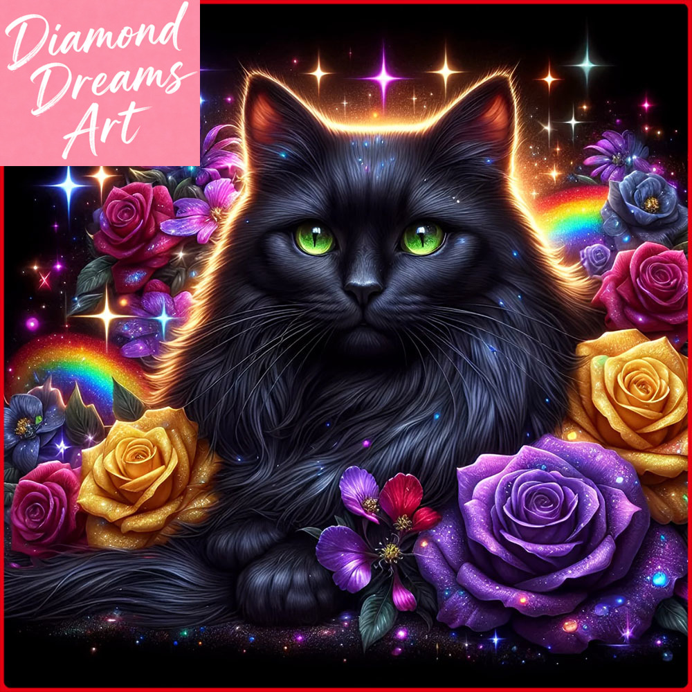 Art Craft Rose - ภาพวาดเพชรไร้กรอบ ลายแมว กุหลาบ โมเสกเพชร รูปสัตว์ ดอกไม้