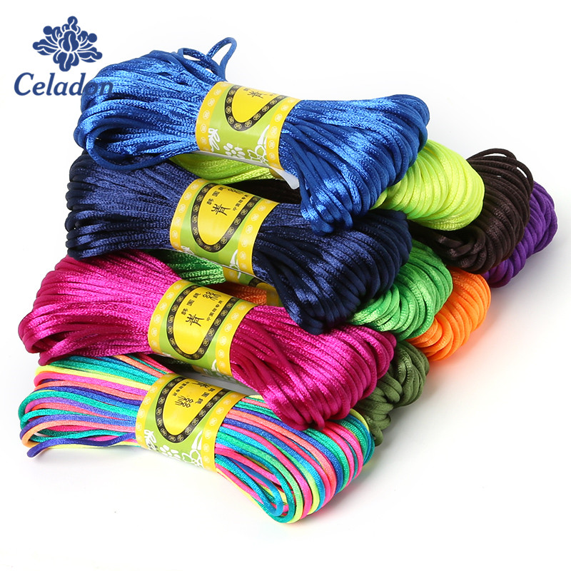 Macrame Cord Cotton - สายผ้าซาตินเนื้อนิ่ม2มม. 20เมตรสายมาโครเม่ไนลอน kumihimo สำหรับสร้อยข้อมือชาวจีนแบบ DIY สร้อยคอการค้นหาเครื่องประดับ
