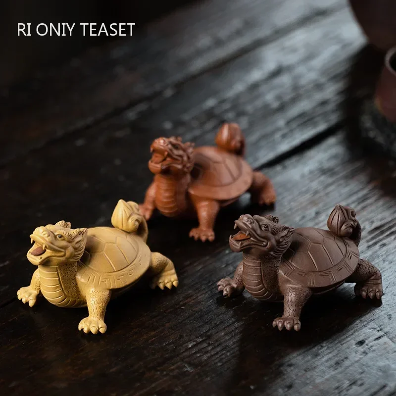Art Craft Clay - รูปปั้นเต่ามังกรนำโชคจากดินเหนียวสีม่วงอี๋ซิง ของตกแต่งชุดน้ำชา รูปปั้นสัตว์ งานฝีมือ ของตกแต่งบ้าน
