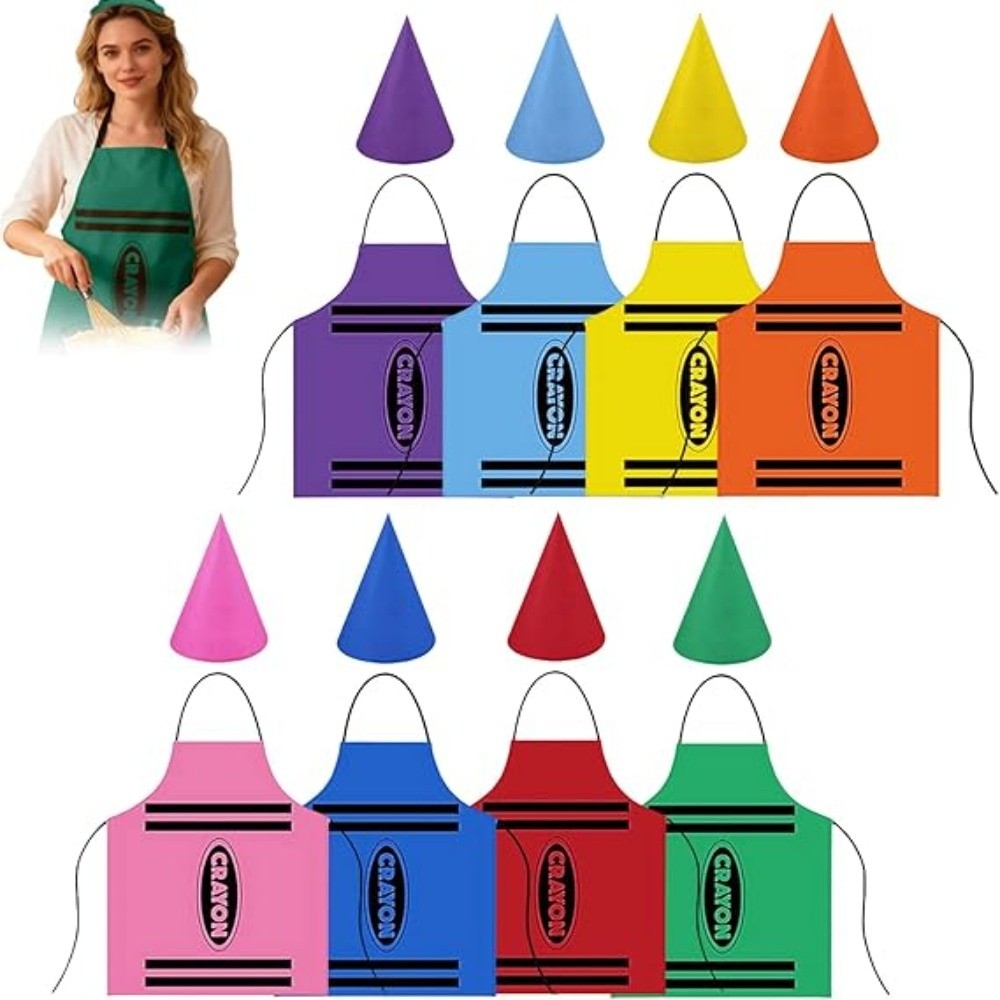 Art Craft Hat - ชุดโนมธีมสีสันสดใสพร้อมผ้ากันเปื้อนแฟนซีสำหรับงานทำความสะอาด งานศิลปะ งานฝีมือ และกิจกรรมต่างๆ พร้อมหมวกทรงกรวยสำหรับฮาโลวีน