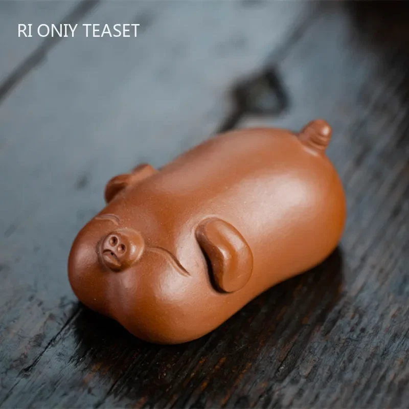 Art Craft Clay - Yixing ทำด้วยมือหมูน่ารักรูปปั้นดินสีม่วงสีม่วงสัตว์เลี้ยงประติมากรรมชา Figurine เครื่องประดับจีนชุดชา Decors Art