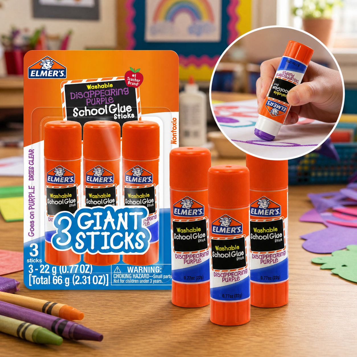 กาวแท่งสีม่วงแบบล้างออกได้ 3 ช - Art Craft Jumbo บทวิจารณ์และราคา
